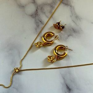 Gold Earrings & Necklace Matching Set